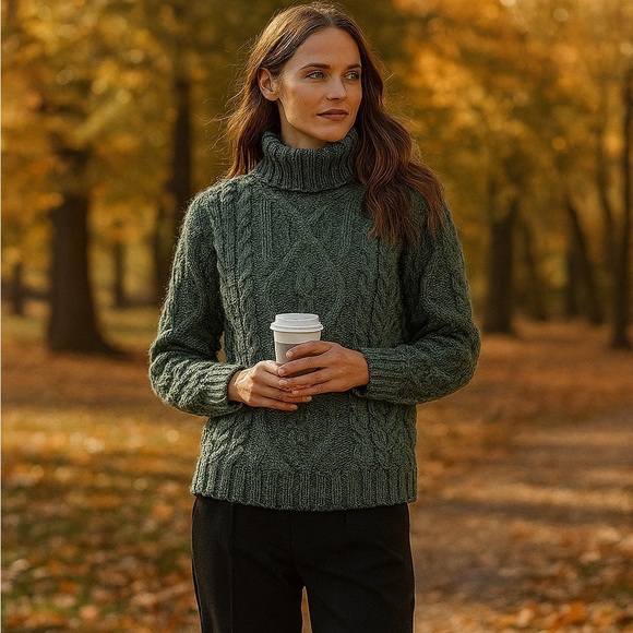 Aran Crafts Ireland Heavy Cable Knit Merino Wool Turtleneck Sweater - Picture 1 of 5